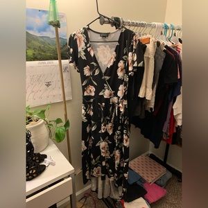 Beautiful black fortune and ivy high low dress with pink floral details